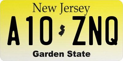 NJ license plate A10ZNQ