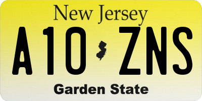NJ license plate A10ZNS