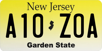 NJ license plate A10ZOA