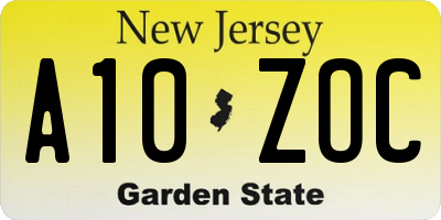 NJ license plate A10ZOC