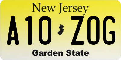 NJ license plate A10ZOG