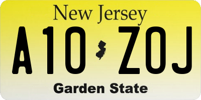 NJ license plate A10ZOJ