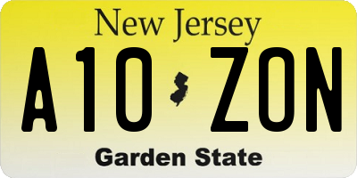 NJ license plate A10ZON