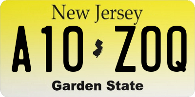 NJ license plate A10ZOQ
