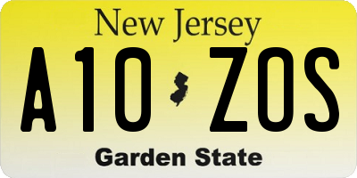 NJ license plate A10ZOS