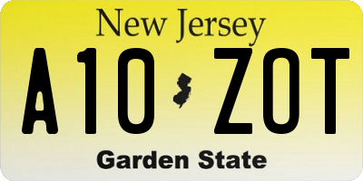 NJ license plate A10ZOT