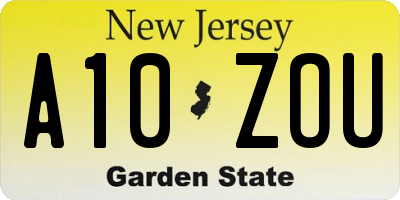 NJ license plate A10ZOU