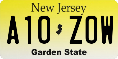 NJ license plate A10ZOW