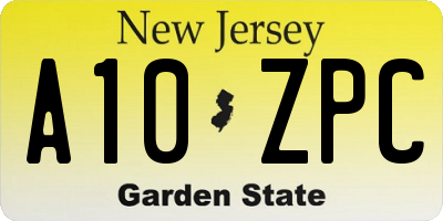 NJ license plate A10ZPC