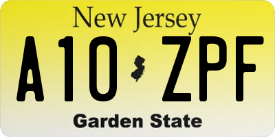 NJ license plate A10ZPF