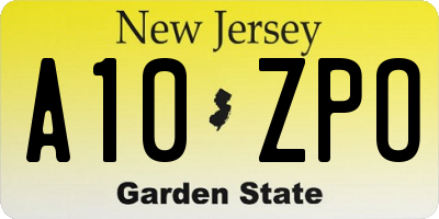 NJ license plate A10ZPO