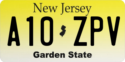 NJ license plate A10ZPV