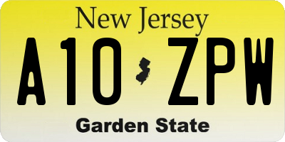 NJ license plate A10ZPW