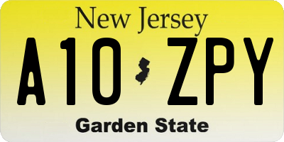 NJ license plate A10ZPY