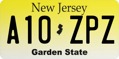 NJ license plate A10ZPZ