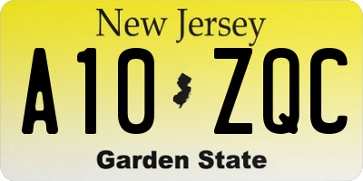 NJ license plate A10ZQC