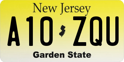 NJ license plate A10ZQU