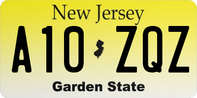 NJ license plate A10ZQZ