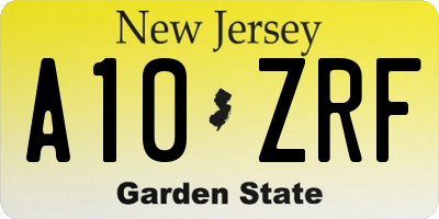 NJ license plate A10ZRF