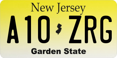 NJ license plate A10ZRG
