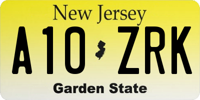 NJ license plate A10ZRK