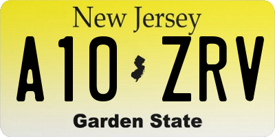 NJ license plate A10ZRV