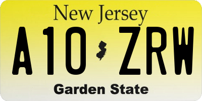 NJ license plate A10ZRW