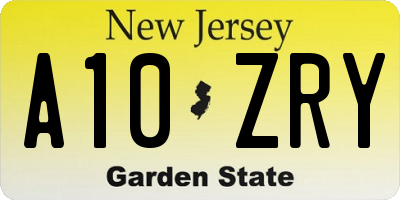NJ license plate A10ZRY