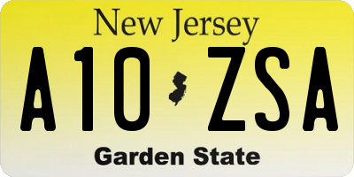 NJ license plate A10ZSA