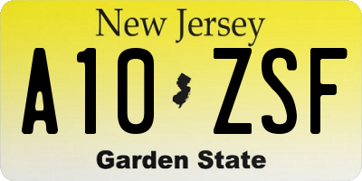 NJ license plate A10ZSF