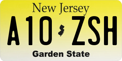 NJ license plate A10ZSH