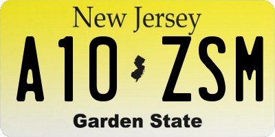 NJ license plate A10ZSM