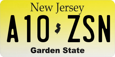 NJ license plate A10ZSN