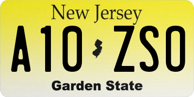 NJ license plate A10ZSO