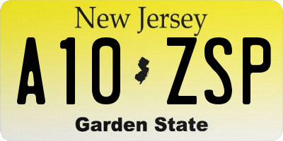NJ license plate A10ZSP