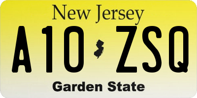 NJ license plate A10ZSQ