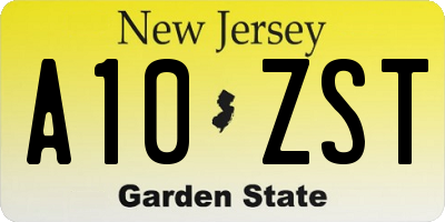 NJ license plate A10ZST