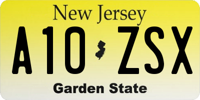 NJ license plate A10ZSX