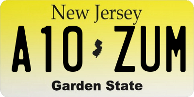 NJ license plate A10ZUM