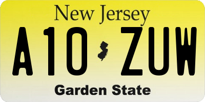 NJ license plate A10ZUW