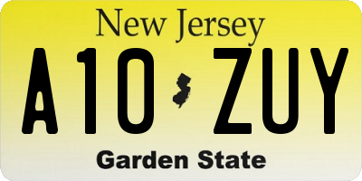 NJ license plate A10ZUY