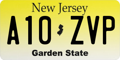 NJ license plate A10ZVP