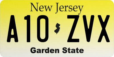 NJ license plate A10ZVX