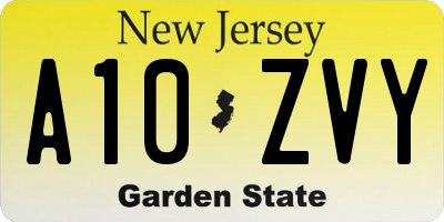 NJ license plate A10ZVY