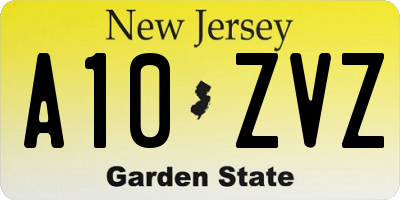 NJ license plate A10ZVZ