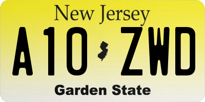 NJ license plate A10ZWD