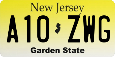 NJ license plate A10ZWG