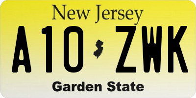 NJ license plate A10ZWK