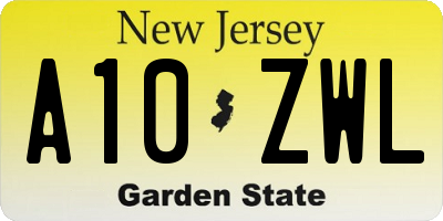 NJ license plate A10ZWL