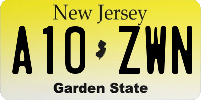 NJ license plate A10ZWN